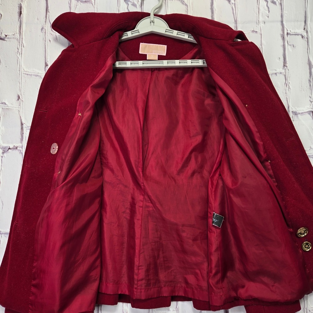 Michael Kors Womens Red Wool Blend Double Breasted Pea Coat Jacket Size 10 - Picture 7 of 12